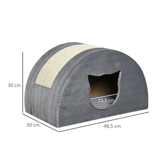 Kattehule med Kradsebræt og Sisal, Plush Touch, Katteansigtsdør, 48,5 x 30 x 30 cm, Grå Kattehule til Små Katte