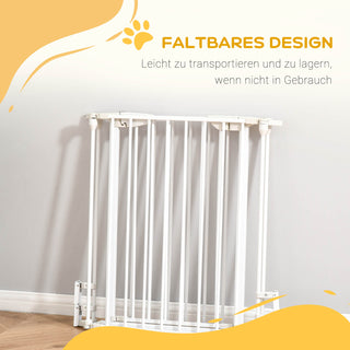 Hundegitter 3 Elementer med Sikkerhedsdør, Hvid Plastdørbeskytter, 180 x 3 x 74,5 cm, til Sikker Hundebeskyttelse