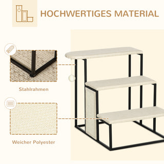 Kæledyrstrappe 3-trins kattetrappe hundetrappe med kradsebræt og legebold lavet af stål og sisal 51x54x53cm til katte og hunde