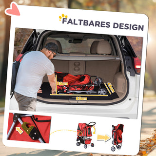 Hundevogn, Flerfarvet Hundevogn til Gåture, Let &amp; Sammenklappelig, til Hunde og Katte, Rød