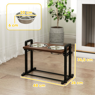 Hundeskålsstativ med 4 højdejusterbare foderskåle, 2 x 1,2 L skåle i rustfrit stål, 3 justerbare vinkler, brun