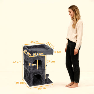 Kradsetræ, Kattetårn, 2 Huler, Platform, Sisalstolper, Kompakt, Mørkegrå
