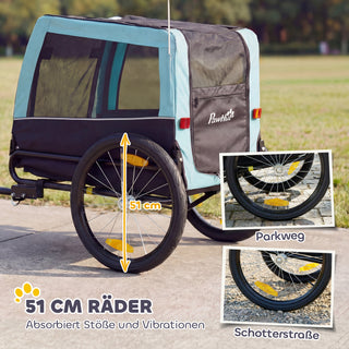 Sammenklappelig cykelanhænger med sikkerhedsreflekser og snor, til mellemstore hunde op til 20 kg, 143 x 70 x 90 cm, lyseblå