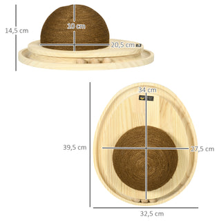 Interaktivt kattelegetøj 2-i-1 kradselegetøj med kradsebræt og boldbane lavet af jute og fyrretræ i natur og kaffe, 39,5 x 32,5 x 14,5 cm