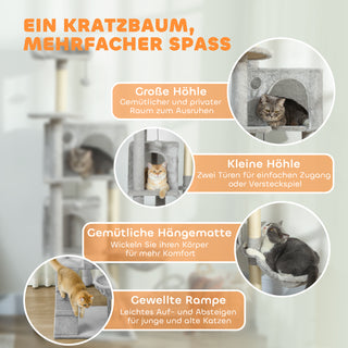 160 cm kradsetræ til katte med flere niveauer, sisal kradsetræer, huler, plysplatforme, hængekøje, stige og legebolde