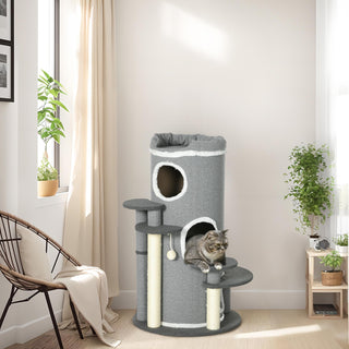 Kradsetønde til Katte 99 cm med Katteseng, Legebold og Platforme, Kattemøbler, Grå