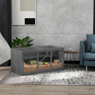 Dværghamsterbur, Gnaverbur, Smådyrsbur, Træmusbur med trappe, Smådyrsbur, Gnavervilla, Tre-etagers, Grå, 115 x 57 x 55 cm