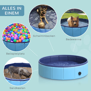 Hundepool Robust soppebassin til hunde, Swimmingpool lavet af PVC+træ, Blå, Ø80xH20 cm, Sommersjov