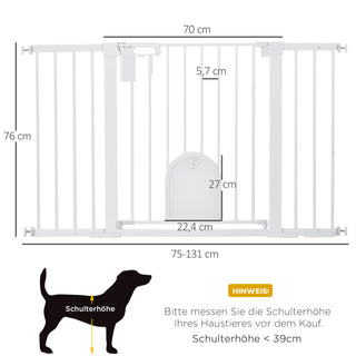 Dørsikkerhedslåge Trappegitter Hundebarrier Sikkerhedslåge til Kæledyr Hundegitter Klemmebeslag Metal ABS Hvid 75-131 x 76 cm