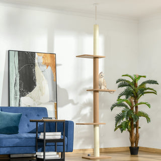 Kradsetræ Lofthøjt 228-260 cm Højdejusterbart Klatretræ til Katte Legetræ i Khaki