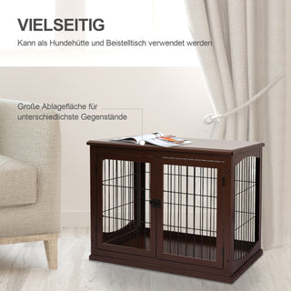 Hundebur til Hjemmet, Aflåseligt Hundebur med 2 Indgange, Hundehus til Små Hunde, Brun, 58,5 x 81 x 66 cm