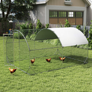 Hønsehus til fritgående hønse af stål, 280 x 380 x 197 cm hønsebur med UV-bestandigt overtræk, dør, hønsegård til 6-12 høns, små dyr, sølv