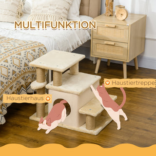 Kradsetræ til kæledyr, Kradsetræ, 4 trin, Legebold, Hus, Højdejusterbar, 60 x 40 x 66 cm, Beige