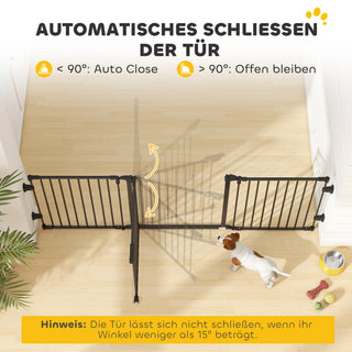 Hundegitter med automatisk dør, justerbar, foldbar, 3 paneler, 202,5 x 76 cm