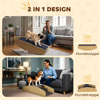 2-i-1 Hundevippe, Trævippe til Hunde med Agility, Agilityrampe til Hunde til Små og Mellemstore Hunde Under 15 kg, for Balance og Selvtillid, 80 x 39,5 x 20 cm Naturtræ