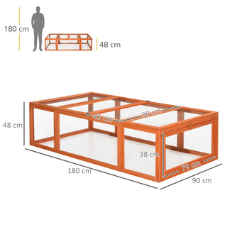 Smådyrsbur til smådyr 180 x 90 x 48 cm med udendørs indhegning multifunktionel grantræ orange