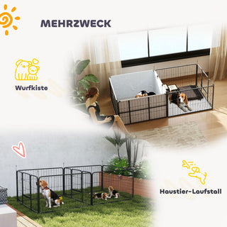 Hvalpekasse til hvalpe, hvalpekasse/hvalpelegegård med 7 paneler, 2 sektioner, vaskbar hvalpemåtte, 203x102x60cm, sort