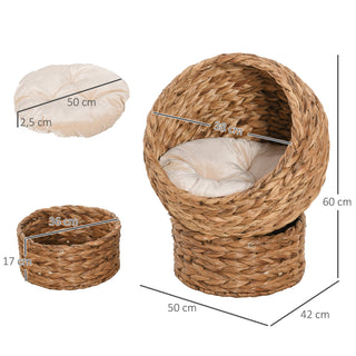 Rattan Kattehule Katteseng med Vandhyacintpude 50x42x60cm i Lysebrun til Hyggeligt Tilflugtssted