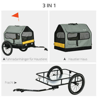 Hundetrailer 3-i-1 Kæledyrshus &amp; Lasttrailer, Hundecykeltrailer med Reflekser til Små Hunde op til 10 kg, Oxford Grå