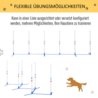 Slalomstave til Hunde, Agility Træningssæt til Kæledyr med 600D Polyester Taske, Hvid Blå, 305 x 60 x 94 cm til Hundesport
