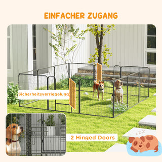Hvalpegård, kæledyrsindhegning, 12 paneler à 80x80 cm, 2 døre, stålramme, grå