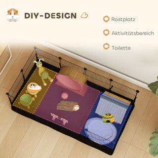 Udendørs indhegning, løbegård med 12 paneler, kravlegård til smådyr, kaniner, marsvin, 120x60x40 cm, sort