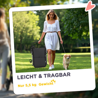 Hundebåren, let, foldbar hundevogn i aluminium til hunde og katte op til 10 kg, kattevogn med hynde, netvinduer, døre, opbevaringskurv, kattevogn, grå