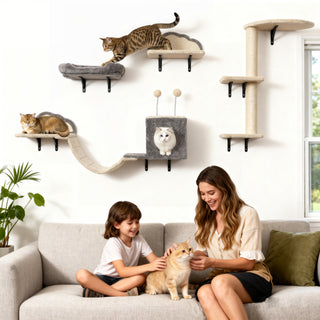 Vægmonteret kradsetræsæt, sisal kradseflader, 4 dele, til 1-3 katte, beige