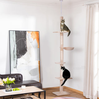 Lofthøjt Kradsetræ, H230-260 cm, Højdejusterbart Klatretræ til Katte, Robust, Beige