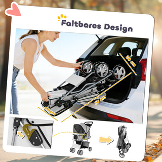 Sammenklappelig hundebåren/hundevogn/kattevogn til børn op til 10 kg med regnslag, refleksstriber og opbevaringskurv, 77x44x102 cm, grå