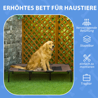 Sammenklappelig Udendørs Hundeseng med Forhøjet Stativ, 122 cm x 92 cm x 23 cm, Kaffebrun + Sort