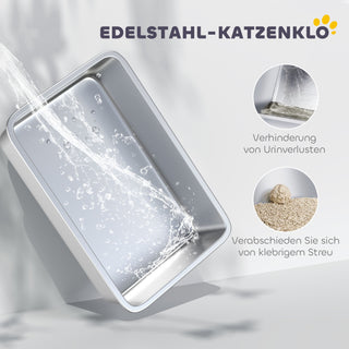 Kattebakke, bakke i rustfrit stål, filter, ske, til katte op til 6 kg, 40,5 x 60,5 x 41,5 cm, grå/sølv