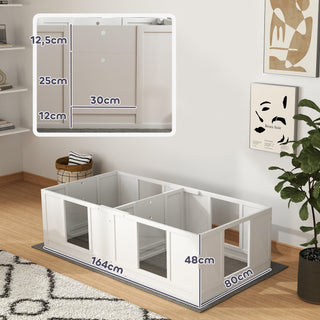 Hvalpekasse, Hvalpegård med Vandtæt og Vaskbar Måtte, Justerbar Dør, Hvalpe Legegård med 2-rums Design til Små Hunde, 164 x 80 x 48 cm, Hvid