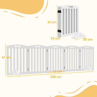 Fritstående hundegitter med støttefødder, til dørkarme, gange, trapper, 258 x 30 x 61 cm, hvid