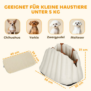 Hundebærertaske til Hunde under 5 kg, 2 Remme, Oxfordstof, Pude, Snor, Cremehvid