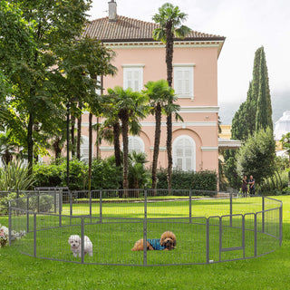 Hvalpegård, 60 cm H, 16 sektioner, kæledyrsgård, hvalpehegn, kravlegård, tilpasselig, med 2 døre, stål