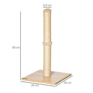 Kradsetræ Sisal Kradsesøjle til Katte 60cm Robust med Spånpladebold Beige Eg til Aktiv Leg