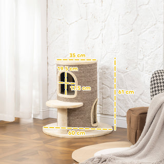 Kattetønde, kradsetræ med 2 niveauer, hoppeplatform, udsigtspunkt, kradsemåtte, til hvile og leg, beige