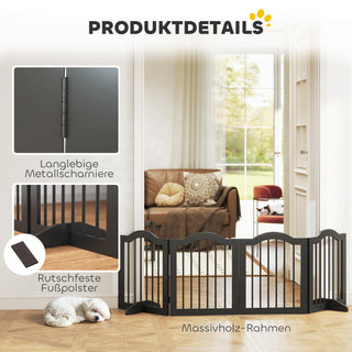 Hundebarriere Fritstående Sikkerhedslåge med Fødder, Sammenklappelig Hundegitter, 4 Paneler, 208 x 29,5 x 61 cm, Sort