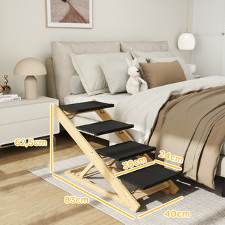 2 in 1 Hundetreppe 4-stufig 62,5 cm höhenverstellbar klappbar Hunderampe mit rutschfester Oberfläche für Bett & Sofa