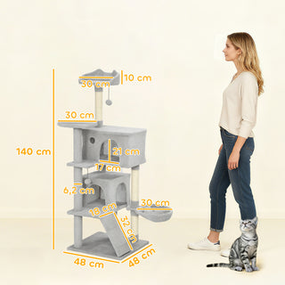 140 cm kradsetræ til katte med flere niveauer, sisal kradsetræer, huler, plysplatforme, hængekøje, stige og legebolde