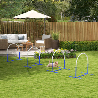 4-delt agilitysæt til hunde, 88 x 64 x 95 cm, med 4 buer, bæretaske, bærbar, til ældre eller meget unge hunde, PE, ABS, hvid