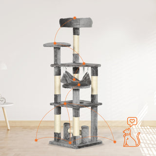 Kradsetræ med Platforme, Hængekøje, Stald, Kradsetræ, Grå, L40 x B40 x H132 cm