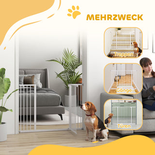 Dørsikkerhedslåge, Trappesikkerhedslåge uden boring, Hundebarriere, Kæledyrssikkerhedslåge, Hundegitter, Klemmemontering, Metal, Hvid, 76-107 x 76 cm