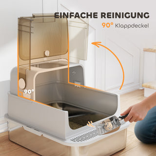 XXL kattebakke i rustfrit stål med hængslet låg, kattebakke med ske, til store katte op til 12 kg, nem at rengøre