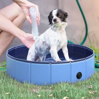 Hundepool Robust soppebassin til hunde, Swimmingpool lavet af PVC+træ, Blå, Ø80xH20 cm, Sommersjov