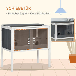 Træhamsterbur til dværghamstere, gnaverbur, bur til små dyr med 2 hytter og tilbehør, stort musebur, 82 x 45 x 81 cm, grå