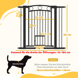 Kæledyrsgitter, 96 cm trappegitter, justerbar bredde 76-104 cm, med kattelem, til trapper og døråbninger, sort