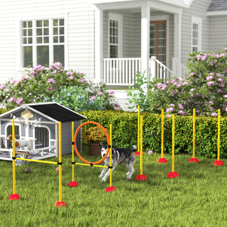 Agility-sæt til hunde, 4-delt fyldeligt agilityudstyr til hundetræning, plug-in hækkesæt med slalomstave, højdejusterbare hække, springring, koordinationstræning til lege, træning