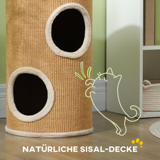 Kradsetønde til Katte, 60 cm høj kattetønde med 2 huler, Kradsetræ, Sisal kattetårn, til katte op til 5 kg, Brun